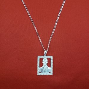 Malverde mens pendant 925 sterling silver  with zircon White stones‎ with chain